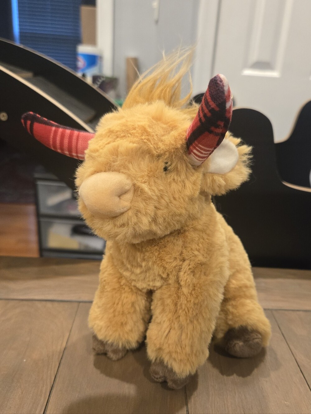 Douglas Plush Highland Cow Stuffed Animal Golden Tan with Plaid Horns